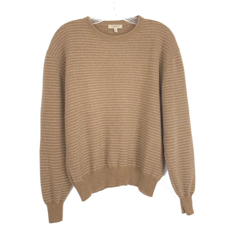 Burberry London Knit Merino Wool Camel Sweater Crew Neck Unisex Sz L